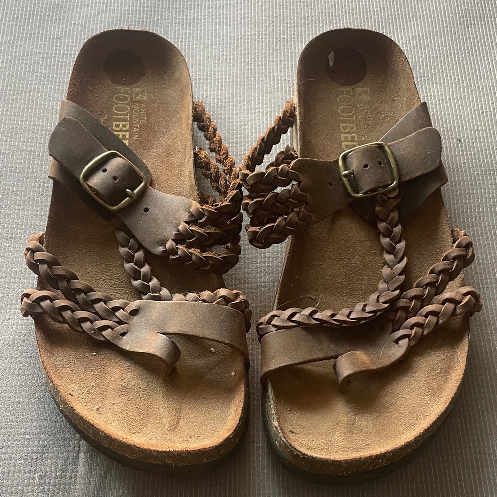 White Mountain Brown Braided Leather Sandals Size 9.5